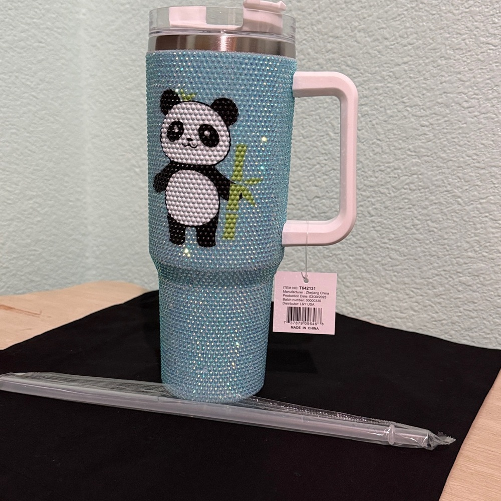 Panda Rhinestone Tumbler with Straw